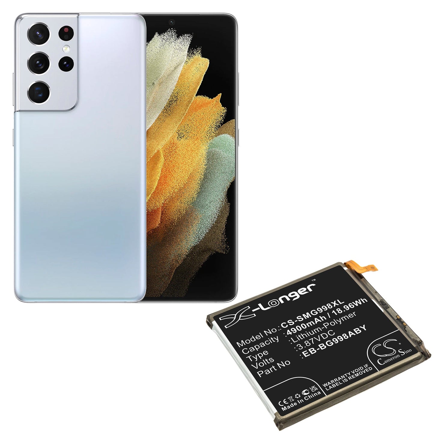 Replacement Battery for Samsung  Galaxy S21 Ultra – Mobile, SmartPhone – 4900mAh / 18.96Wh / 3.87V