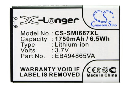 Replacement Battery for Samsung  Focus 2 – Mobile, SmartPhone – 1750mAh/6.5Wh / 3.7V