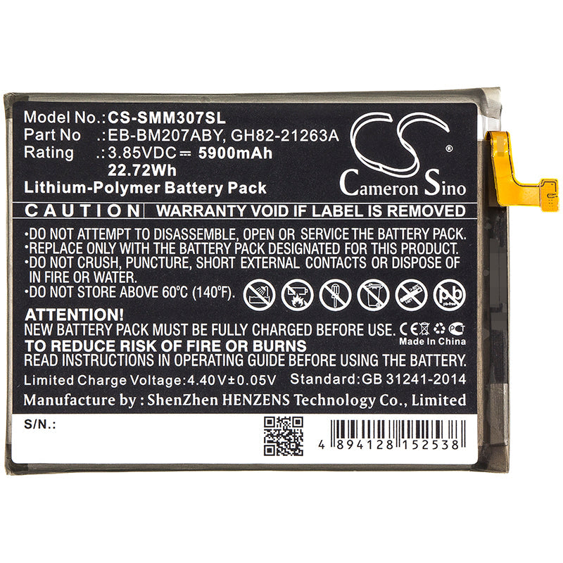 Replacement Battery for Samsung  Galaxy M30s – Mobile, SmartPhone – 5900mAh / 22.72Wh / 3.85V