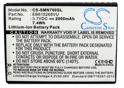 Replacement Battery for Samsung  Galaxy Note – Mobile, SmartPhone – 2000mAh / 7.40Wh / 3.7V