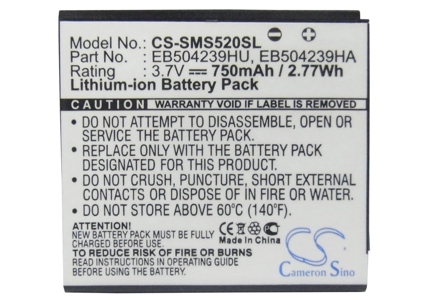 Replacement Battery for Samsung  GT-S5200 – Mobile, SmartPhone – 750mAh / 3.7V