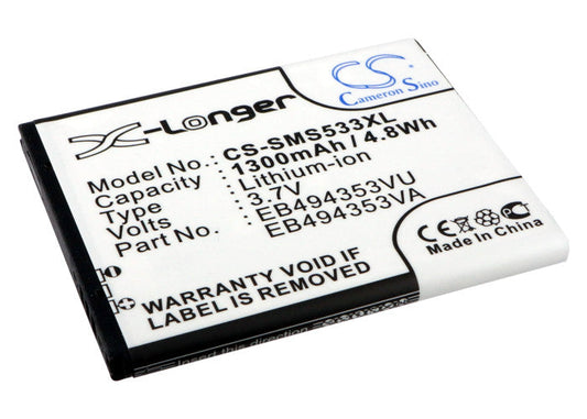 Replacement Battery for Samsung  Dart – Mobile, SmartPhone – 1300mAh / 4.81Wh / 3.7V