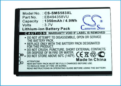 Replacement Battery for Samsung  Cooper – Mobile, SmartPhone – 1000mAh/3.7Wh / 3.7V