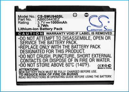 Replacement Battery for Samsung  SCH-U940 – Mobile, SmartPhone – 1000mAh / 3.7V