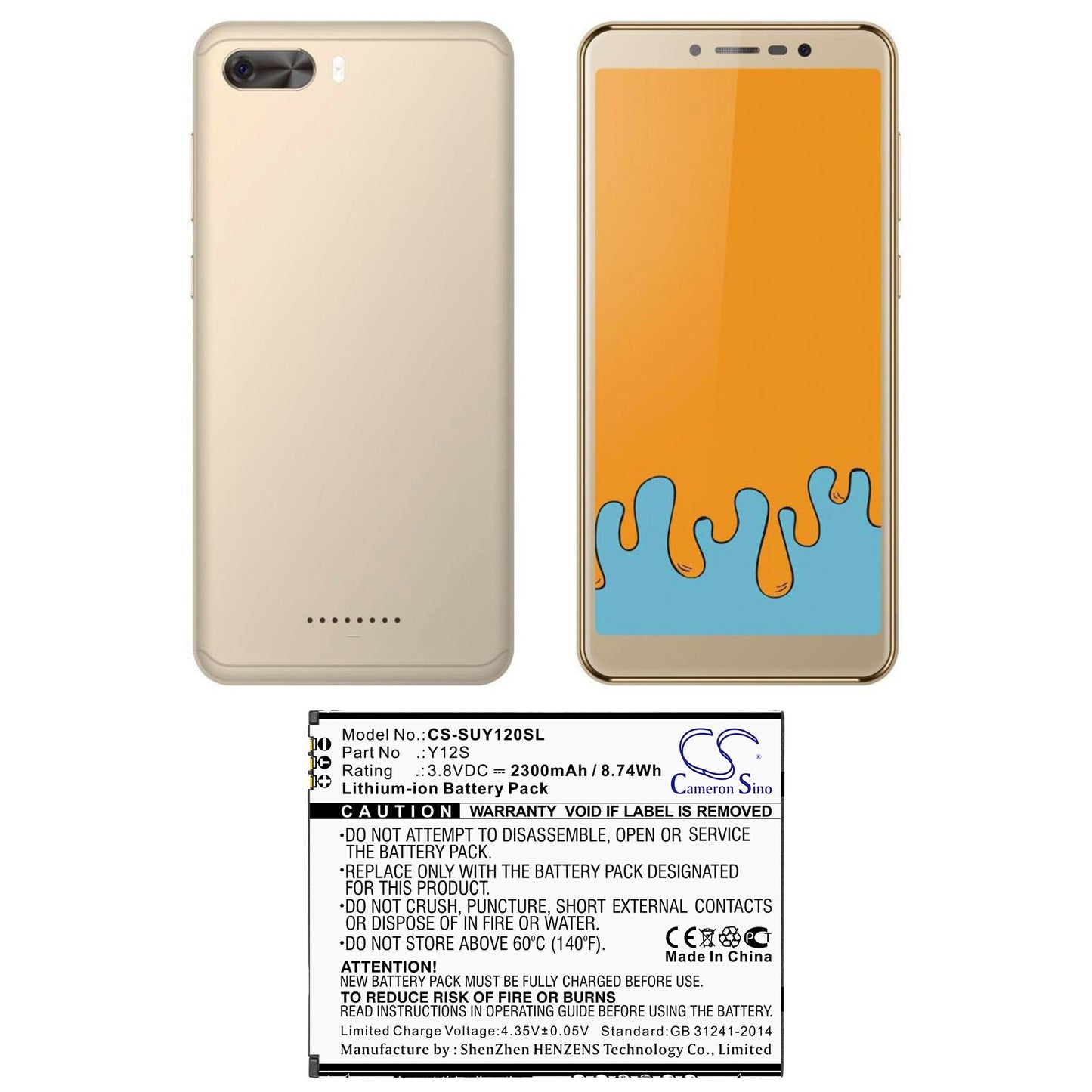 Replacement Battery for Sugar  Y12S – Mobile, SmartPhone – 2300mAh / 8.74Wh / 3.8V