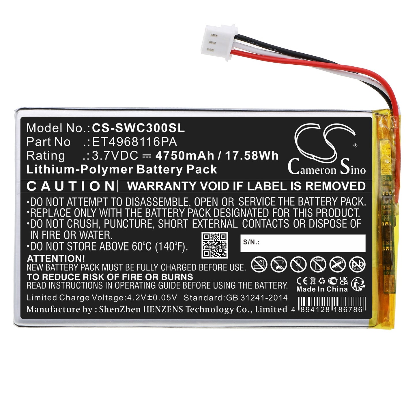 Replacement Battery for Swing Caddie  SC300 – GPS, Navigator – 4750mAh / 17.58Wh / 3.7V