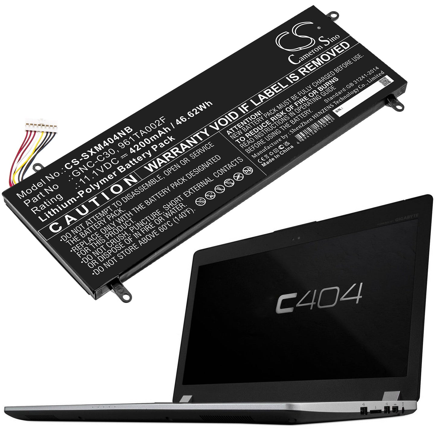 Replacement Battery for Schenker  XMG C404 – Notebook, Laptop – 4200mAh / 46.62Wh / 11.1V