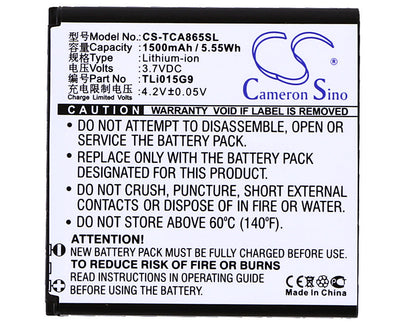 Replacement Battery for TCL  A865 – Mobile, SmartPhone – 1500mAh / 5.55Wh / 3.7V