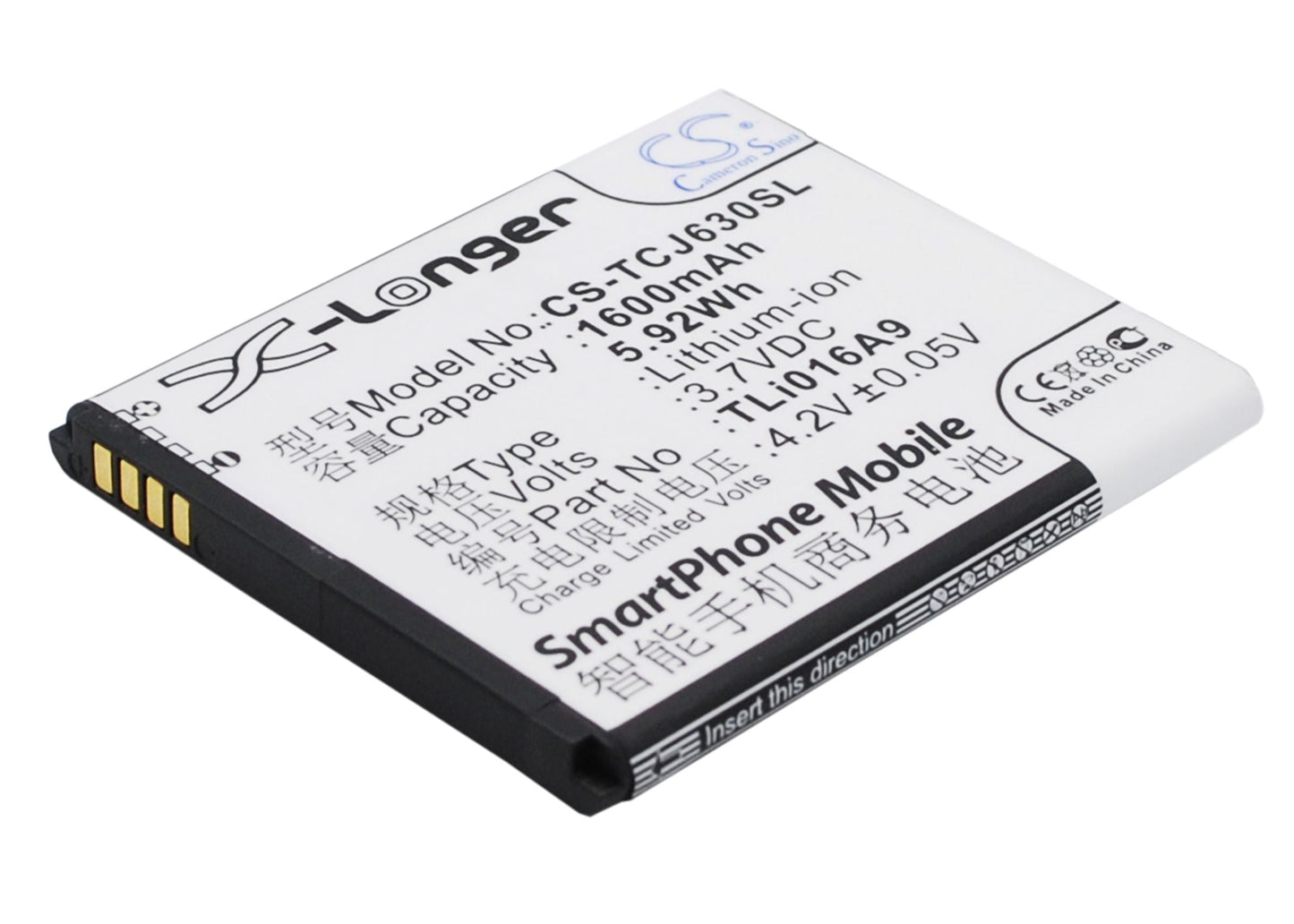 Replacement Battery for TCL  J600T – Mobile, SmartPhone – 1600mAh / 5.92Wh / 3.7V
