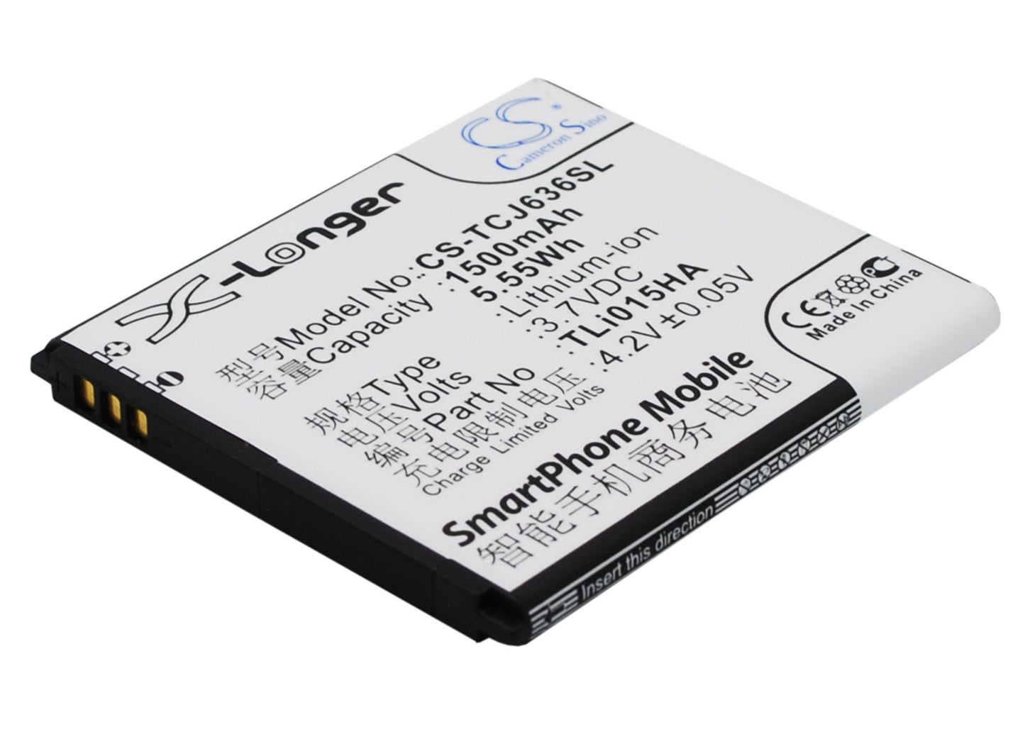 Replacement Battery for TCL  J636D – Mobile, SmartPhone – 1500mAh / 5.55Wh / 3.7V
