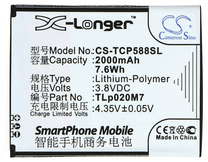 Replacement Battery for TCL  P588L – Mobile, SmartPhone – 2000mAh / 7.60Wh / 3.8V
