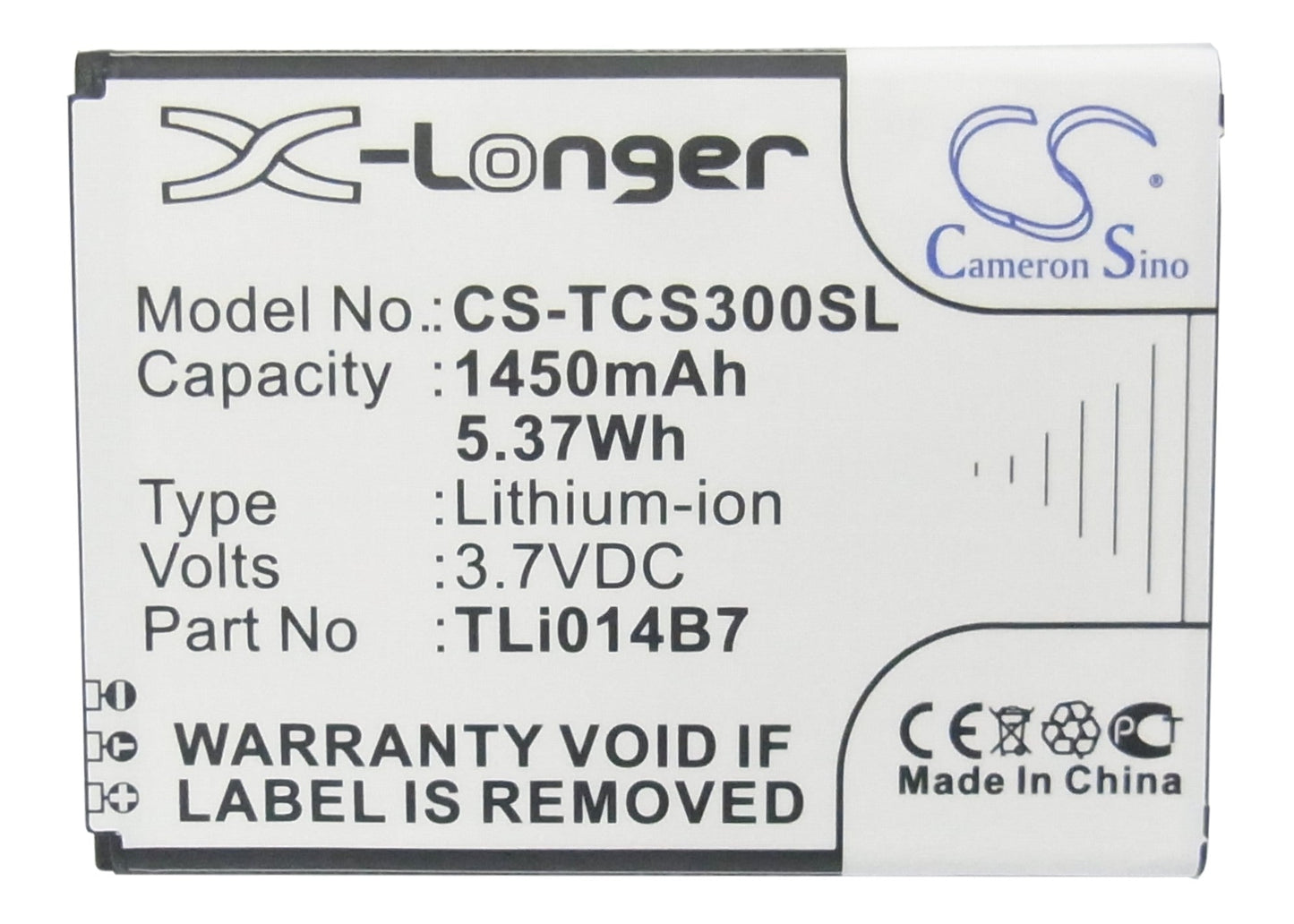 Replacement Battery for TCL  E708 – Mobile, SmartPhone – 1450mAh / 5.37Wh / 3.7V