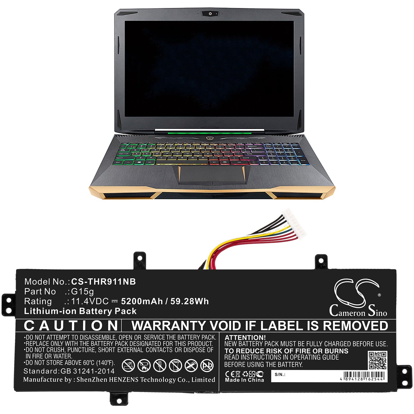 Replacement Battery for Thunderobot  911 Targa – Notebook, Laptop – 5200mAh / 59.28Wh / 11.4V