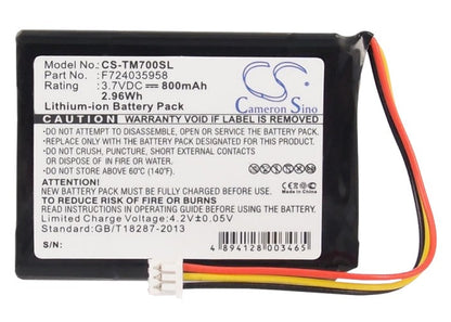 Replacement Battery for TomTom  EDINBURGH – GPS, Navigator – 800mAh / 2.96Wh / 3.7V