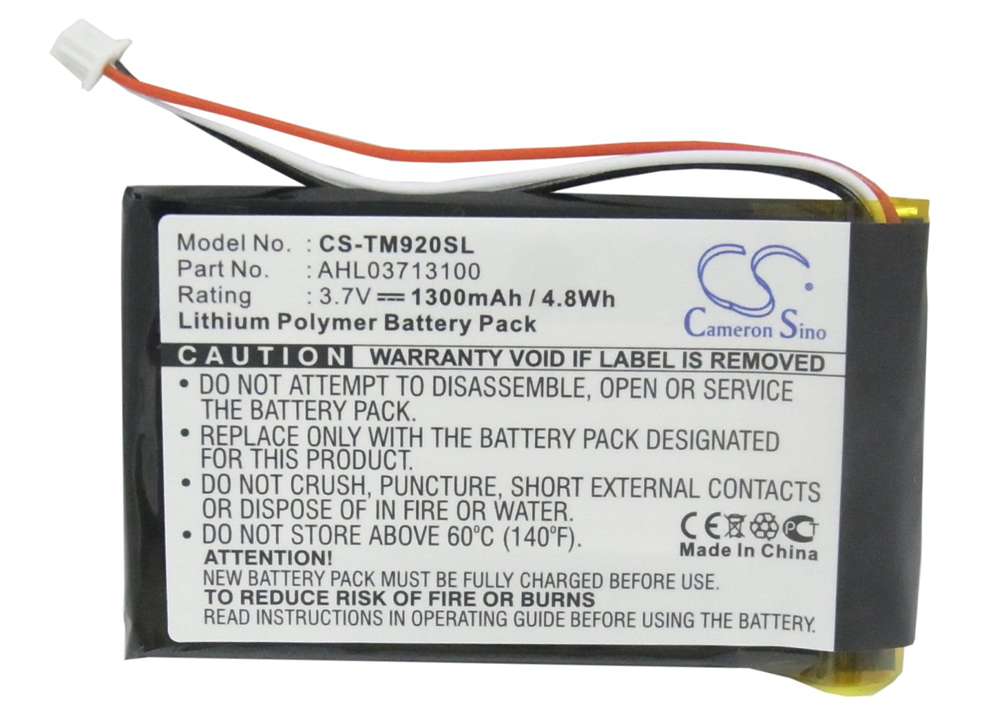 Replacement Battery for TomTom  340S LIVE XL – GPS, Navigator – 1300mAh / 4.81Wh / 3.7V