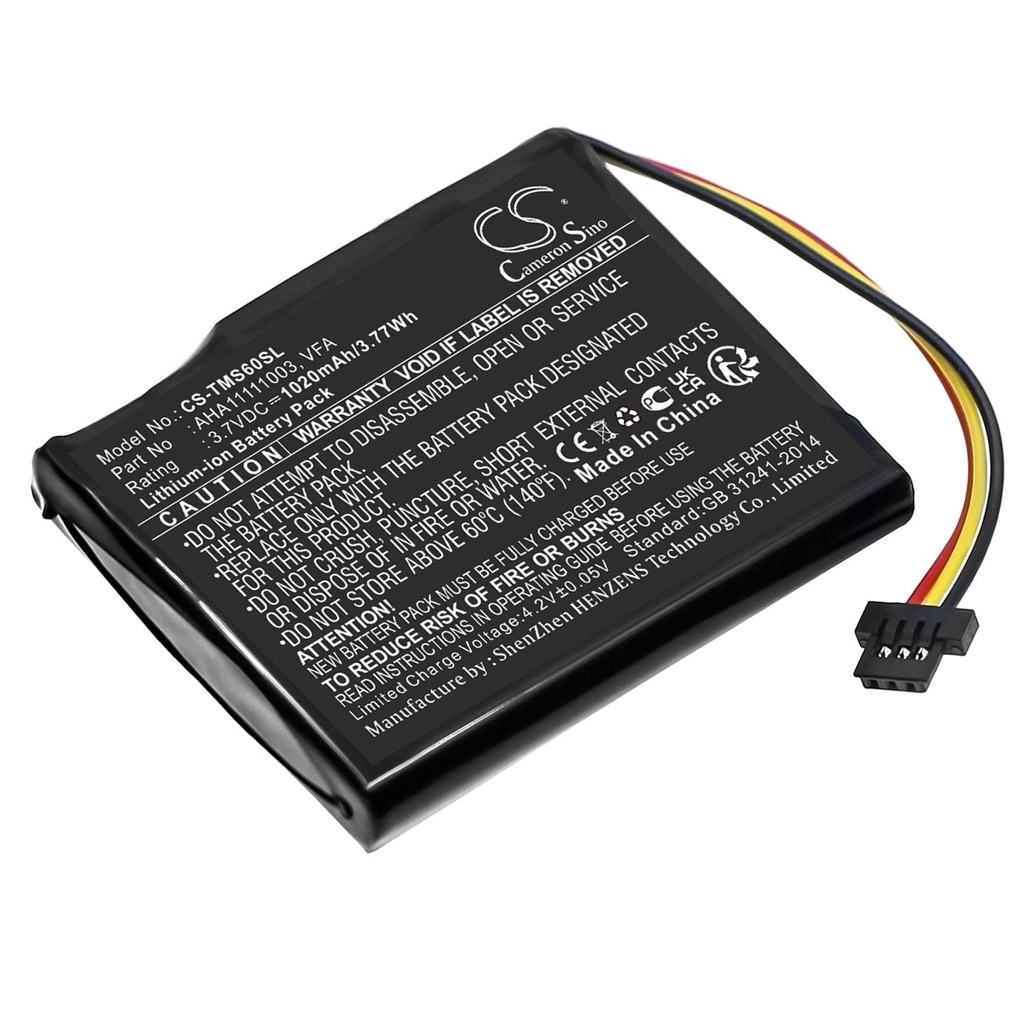 Replacement Battery for TomTom  4EN6.001.02 – GPS, Navigator – 1020mAh / 3.77Wh / 3.7V