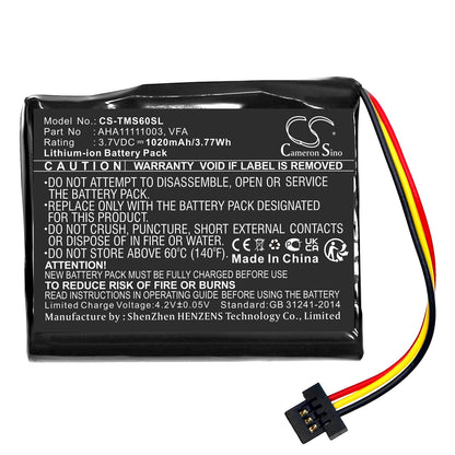 Replacement Battery for TomTom  4EN6.001.02 – GPS, Navigator – 1020mAh / 3.77Wh / 3.7V