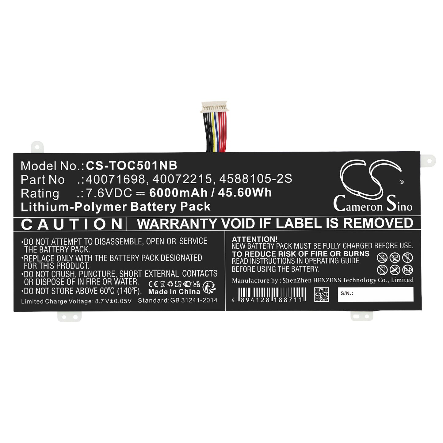 Replacement Battery for Medion  Akoya E15403 – Notebook, Laptop – 6000mAh / 45.60Wh / 7.6V