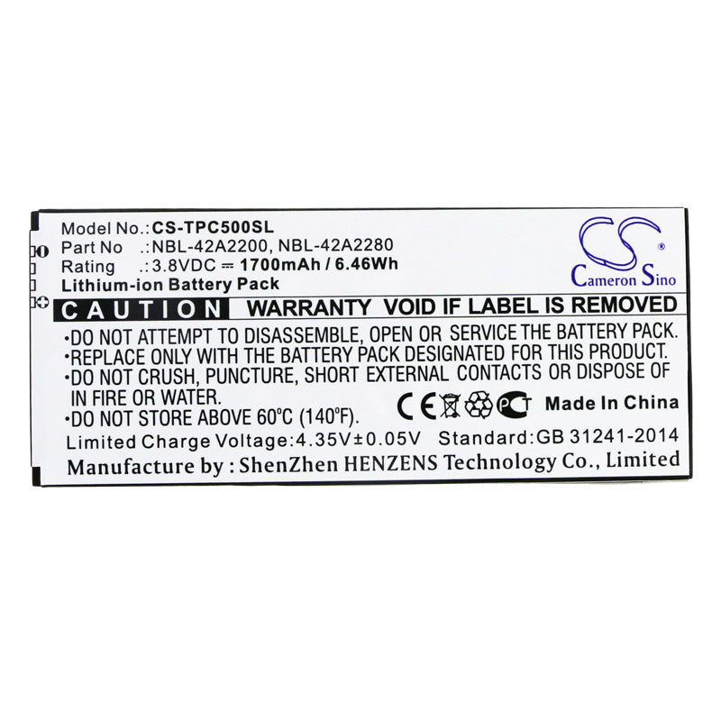 Replacement Battery for Neffos  C5 – Mobile, SmartPhone – 1700mAh / 6.46Wh / 3.8V