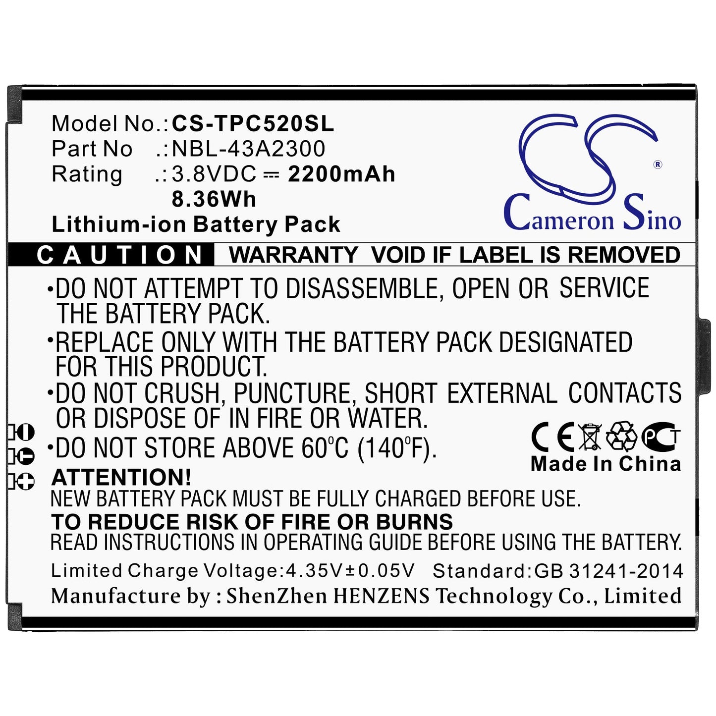 Replacement Battery for Neffos  C5A – Mobile, SmartPhone – 2200mAh / 8.36Wh / 3.8V
