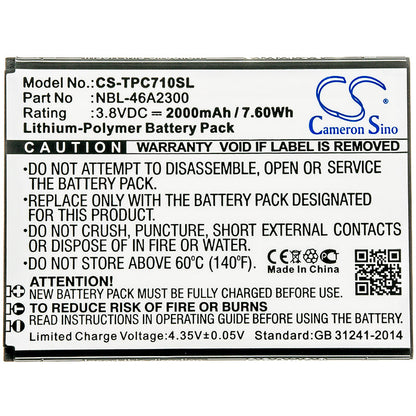 Replacement Battery for Neffos  C7a – Mobile, SmartPhone – 2000mAh / 7.60Wh / 3.8V