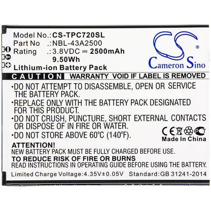 Replacement Battery for Neffos  C7s – Mobile, SmartPhone – 2500mAh / 9.50Wh / 3.8V
