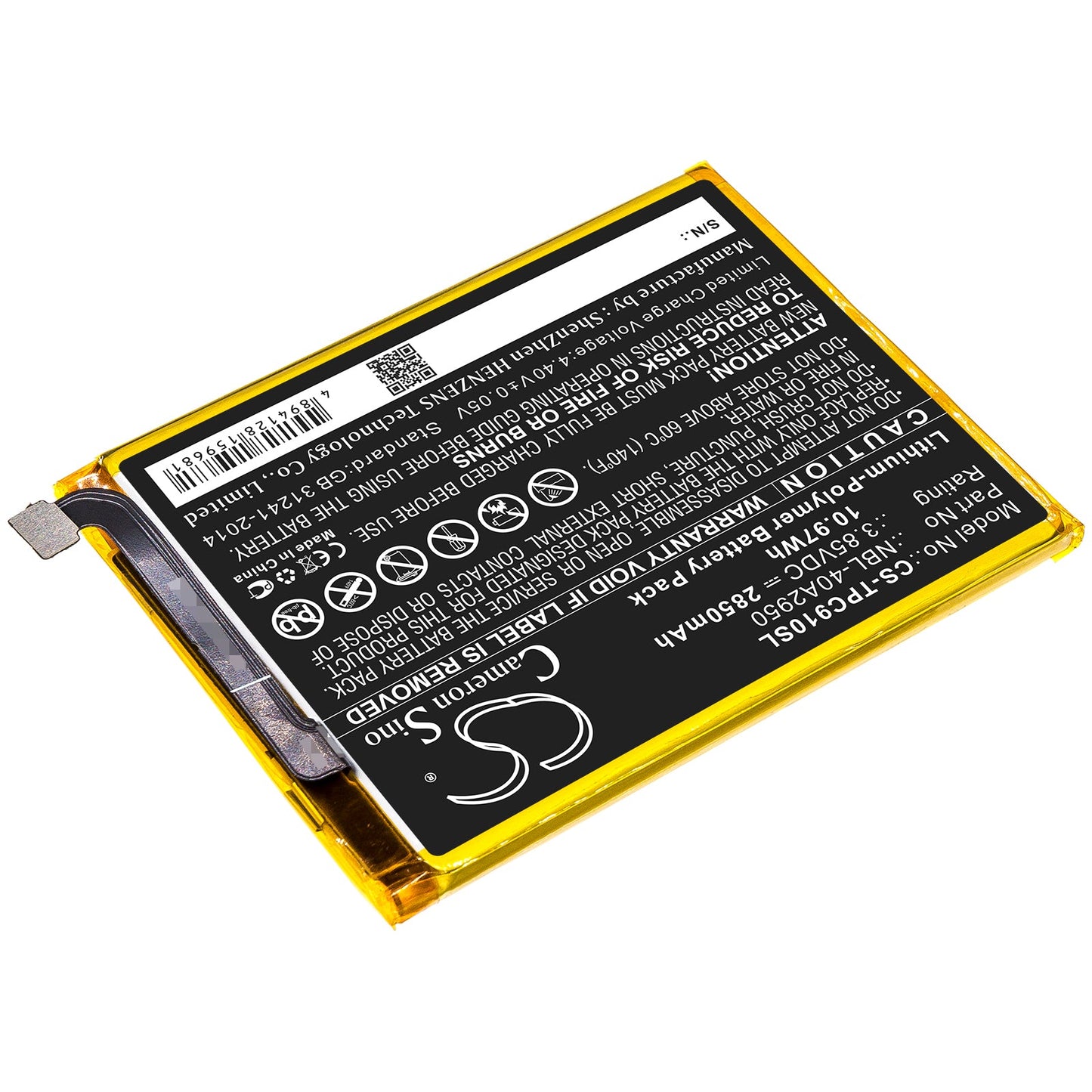 Replacement Battery for Neffos  C9 Max – Mobile, SmartPhone – 2850mAh / 10.97Wh / 3.85V