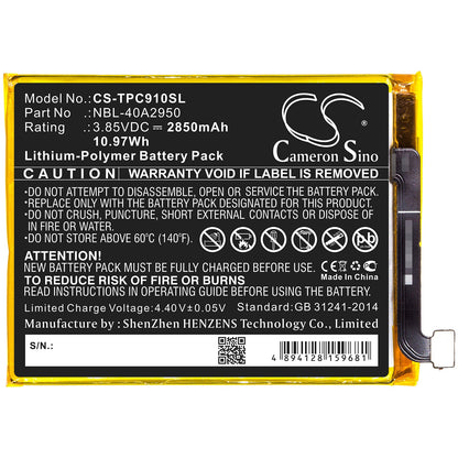 Replacement Battery for Neffos  C9 Max – Mobile, SmartPhone – 2850mAh / 10.97Wh / 3.85V