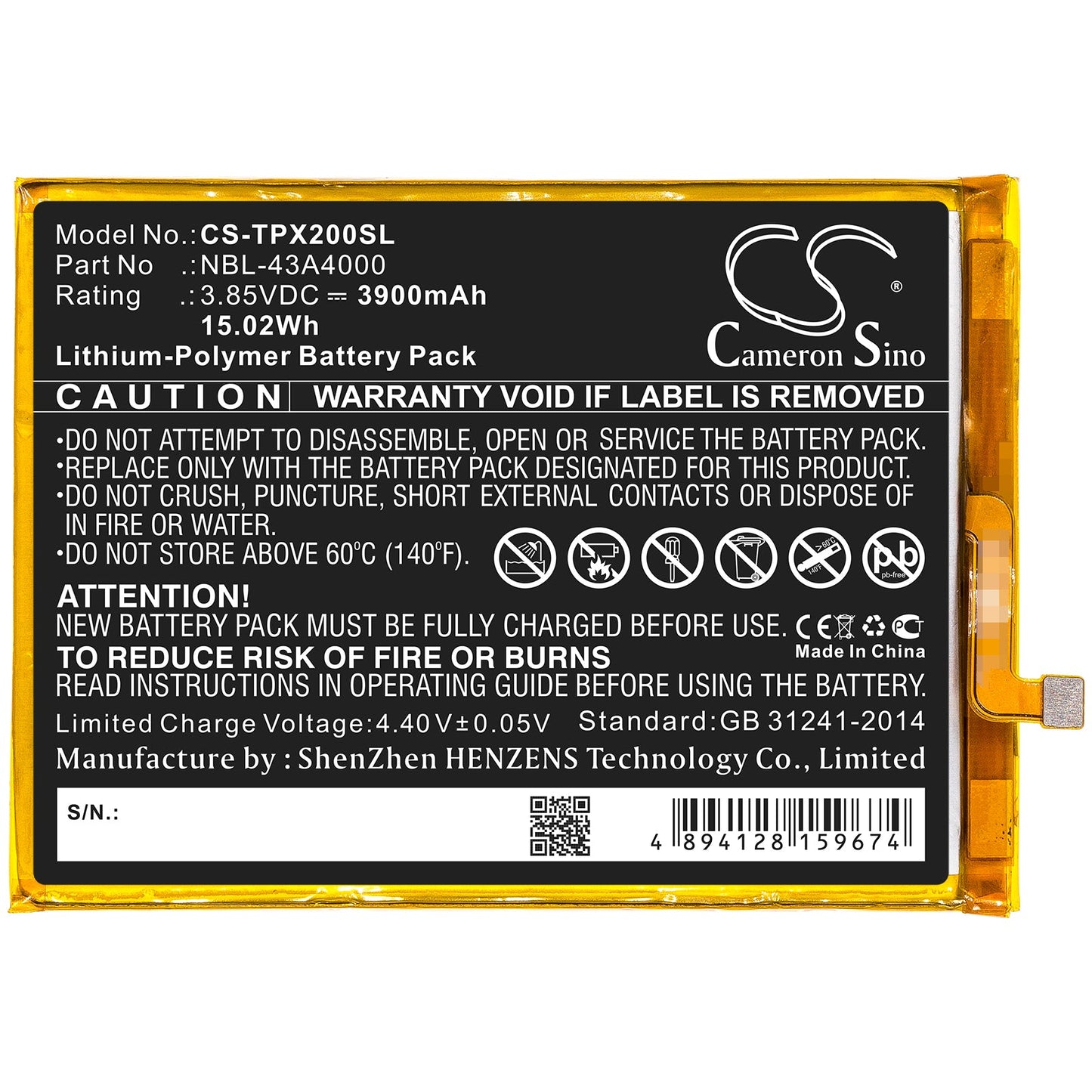 Replacement Battery for Neffos  TP7071 – Mobile, SmartPhone – 3900mAh / 15.02Wh / 3.85V