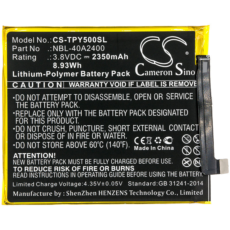 Replacement Battery for Neffos  TP804A – Mobile, SmartPhone – 2350mAh / 8.93Wh / 3.8V