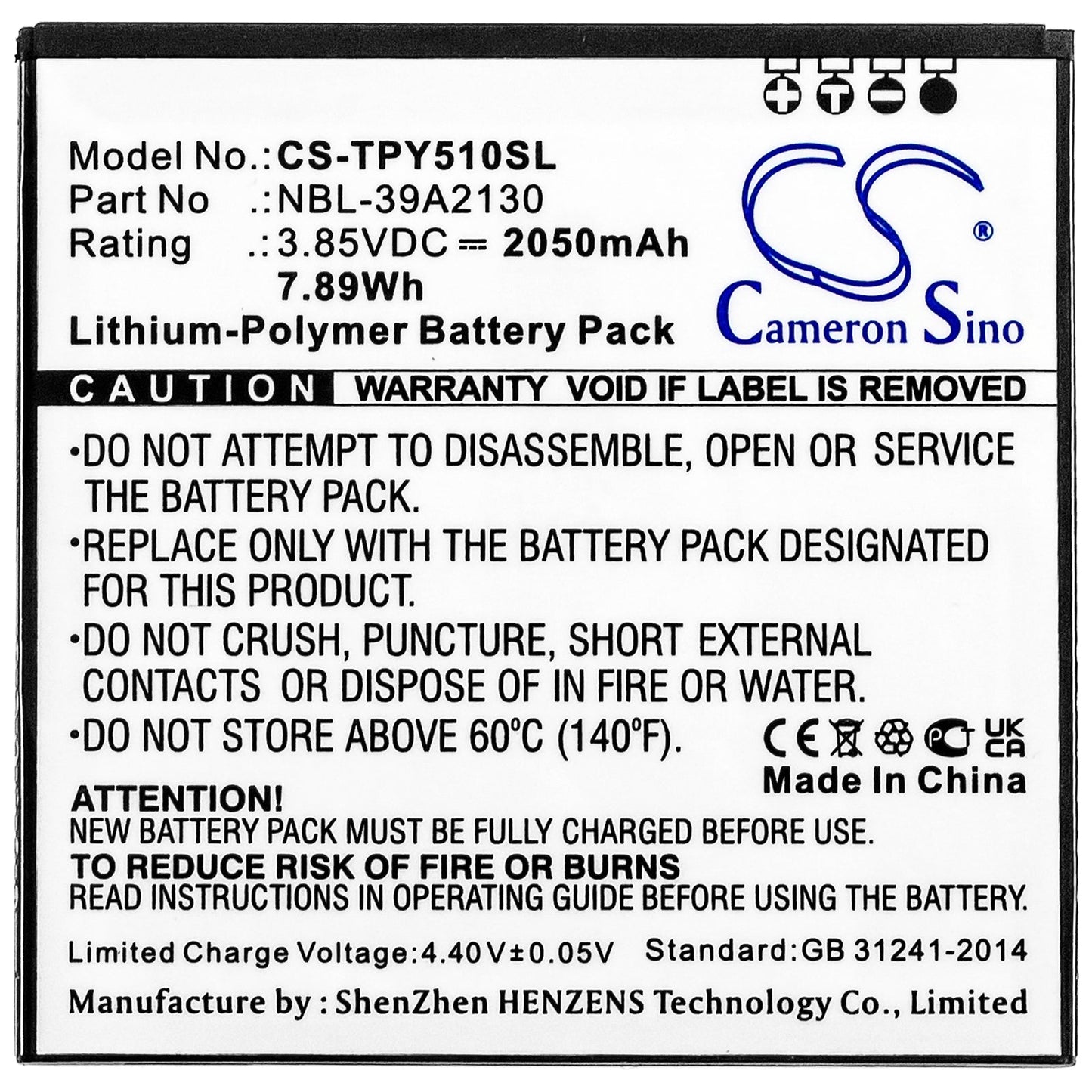 Replacement Battery for Neffos  TP802A – Mobile, SmartPhone – 2050mAh / 7.89Wh / 3.85V