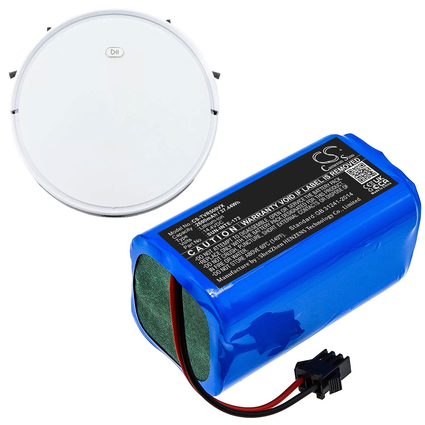 Replacement Battery for Ionvac  Optimax UltraClean UV Roboti – Vacuum – 2600mAh / 37.44Wh / 14.4V