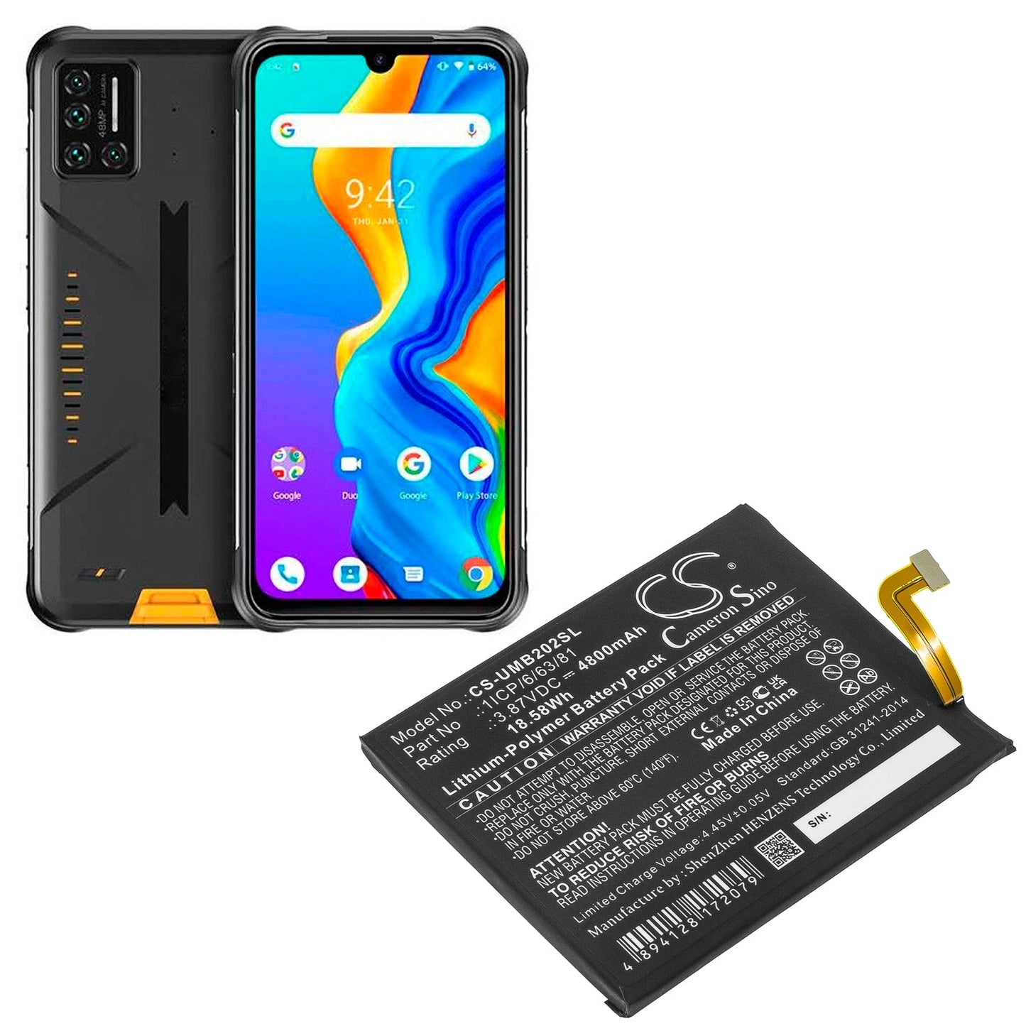 Replacement Battery for UMI  2021 – Mobile, SmartPhone – 4800mAh / 18.58Wh / 3.87V