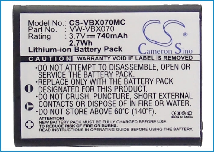 Replacement Battery for Panasonic  HM-TA2 – Camera – 740mAh/2.7Wh / 3.7V