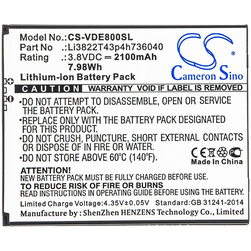 Replacement Battery for ZTE  Avid 559 – Mobile, SmartPhone – 2100mAh / 7.98Wh / 3.8V