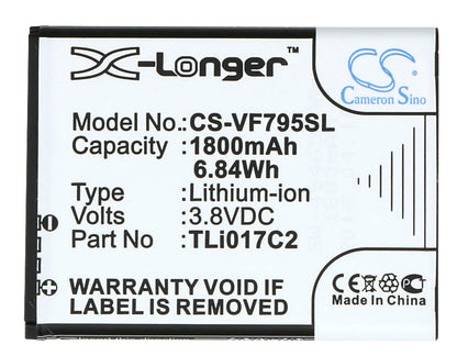 Replacement Battery for Vodafone  Smart Speed 6 – Mobile, SmartPhone – 1800mAh / 6.84Wh / 3.8V
