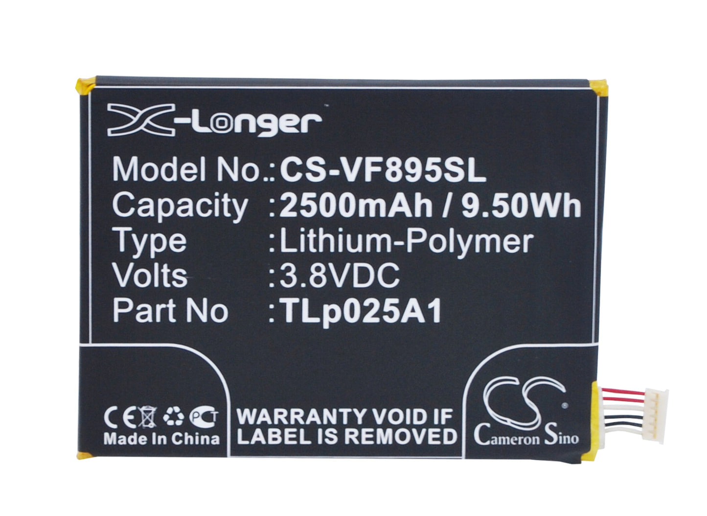 Replacement Battery for Vodafone  Smart Prime 6 – Mobile, SmartPhone – 2500mAh / 9.50Wh / 3.8V