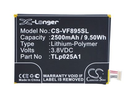 Replacement Battery for Vodafone  Smart Prime 6 – Mobile, SmartPhone – 2500mAh / 9.50Wh / 3.8V