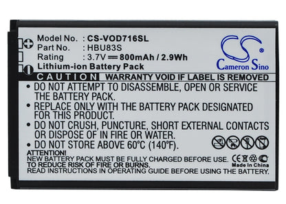 Replacement Battery for Vodafone  715 – Mobile, SmartPhone – 800mAh / 2.96Wh / 3.7V