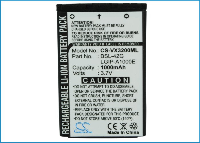 Replacement Battery for LG  AX245 – Mobile, SmartPhone – 1000mAh / 3.70Wh / 3.7V