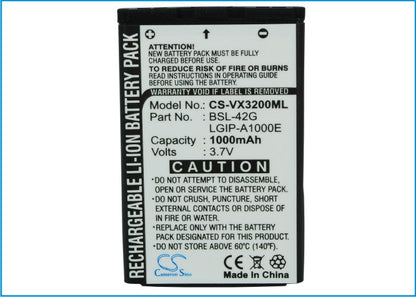 Replacement Battery for LG  AX245 – Mobile, SmartPhone – 1000mAh / 3.70Wh / 3.7V