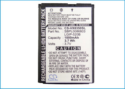 Replacement Battery for LG  AX310 – Mobile, SmartPhone – 800mAh / 2.96Wh / 3.7V