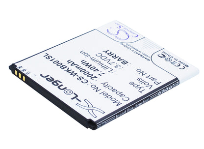 Replacement Battery for Wiko  Barry – Mobile, SmartPhone – 2000mAh / 7.40Wh / 3.7V
