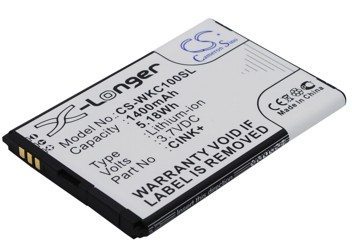 Replacement Battery for wiko  Cink – Mobile, SmartPhone – 1400mAh / 5.18Wh / 3.7V