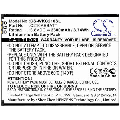 Replacement Battery for Wiko  C210 – Mobile, SmartPhone – 2300mAh / 8.74Wh / 3.8V