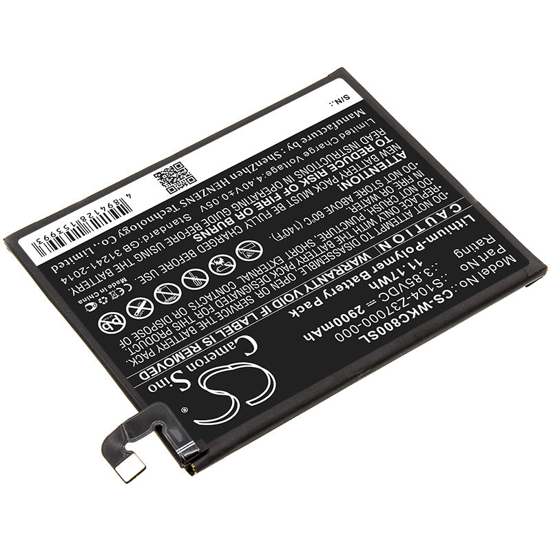 Replacement Battery for Wiko  C800AE – Mobile, SmartPhone – 2900mAh / 11.17Wh / 3.85V