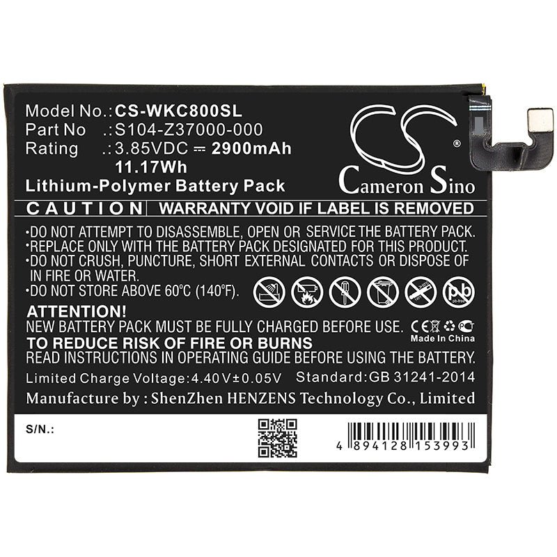 Replacement Battery for Wiko  C800AE – Mobile, SmartPhone – 2900mAh / 11.17Wh / 3.85V