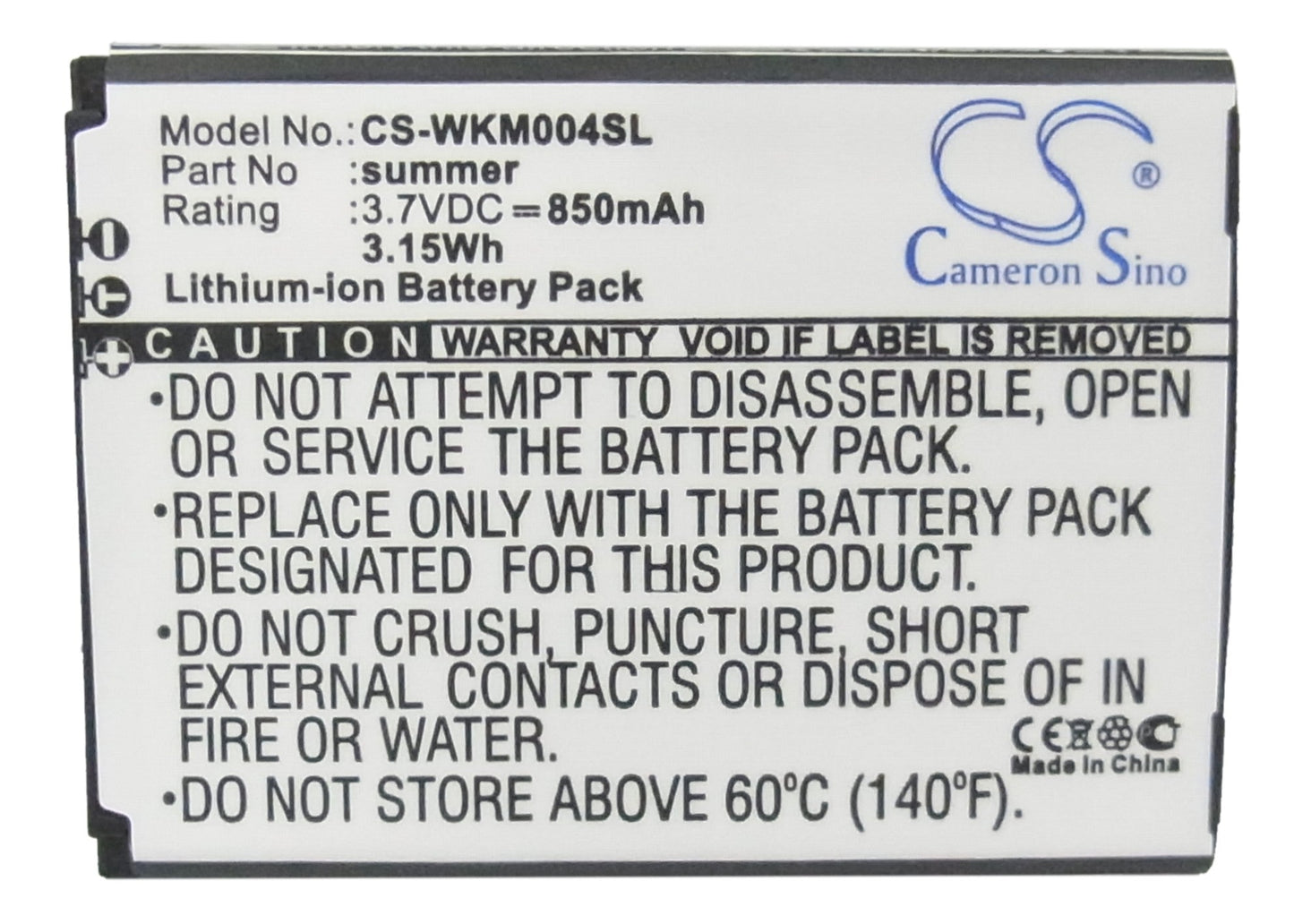 Replacement Battery for Wiko  Soap – Mobile, SmartPhone – 850mAh / 3.15Wh / 3.7V