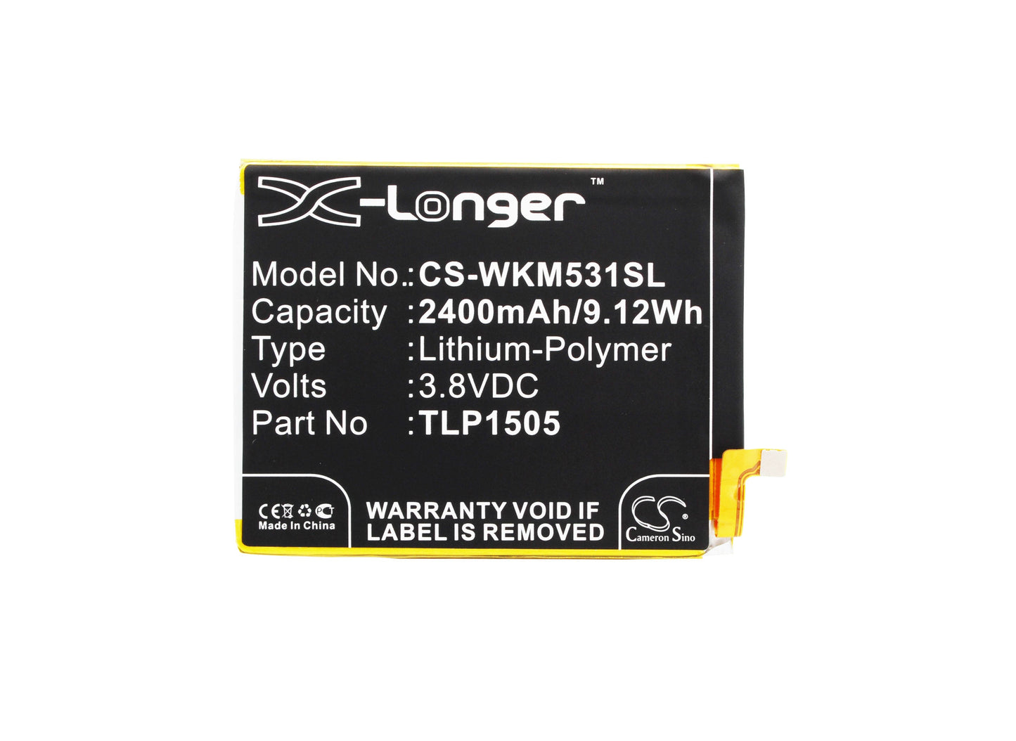 Replacement Battery for Wiko  M531 – Mobile, SmartPhone – 2400mAh / 9.12Wh / 3.8V