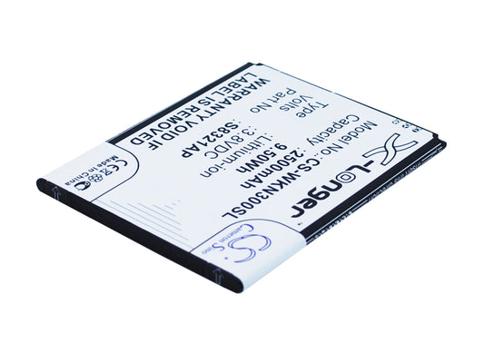 Replacement Battery for Wiko  N300 – Mobile, SmartPhone – 2500mAh / 9.50Wh / 3.8V